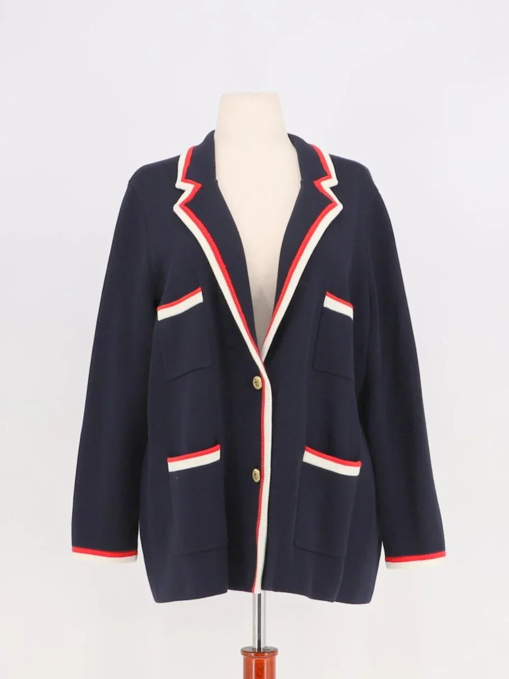 TALBOTS Tipped Boyfriend Knit Blazer in Navy Size 2Xp